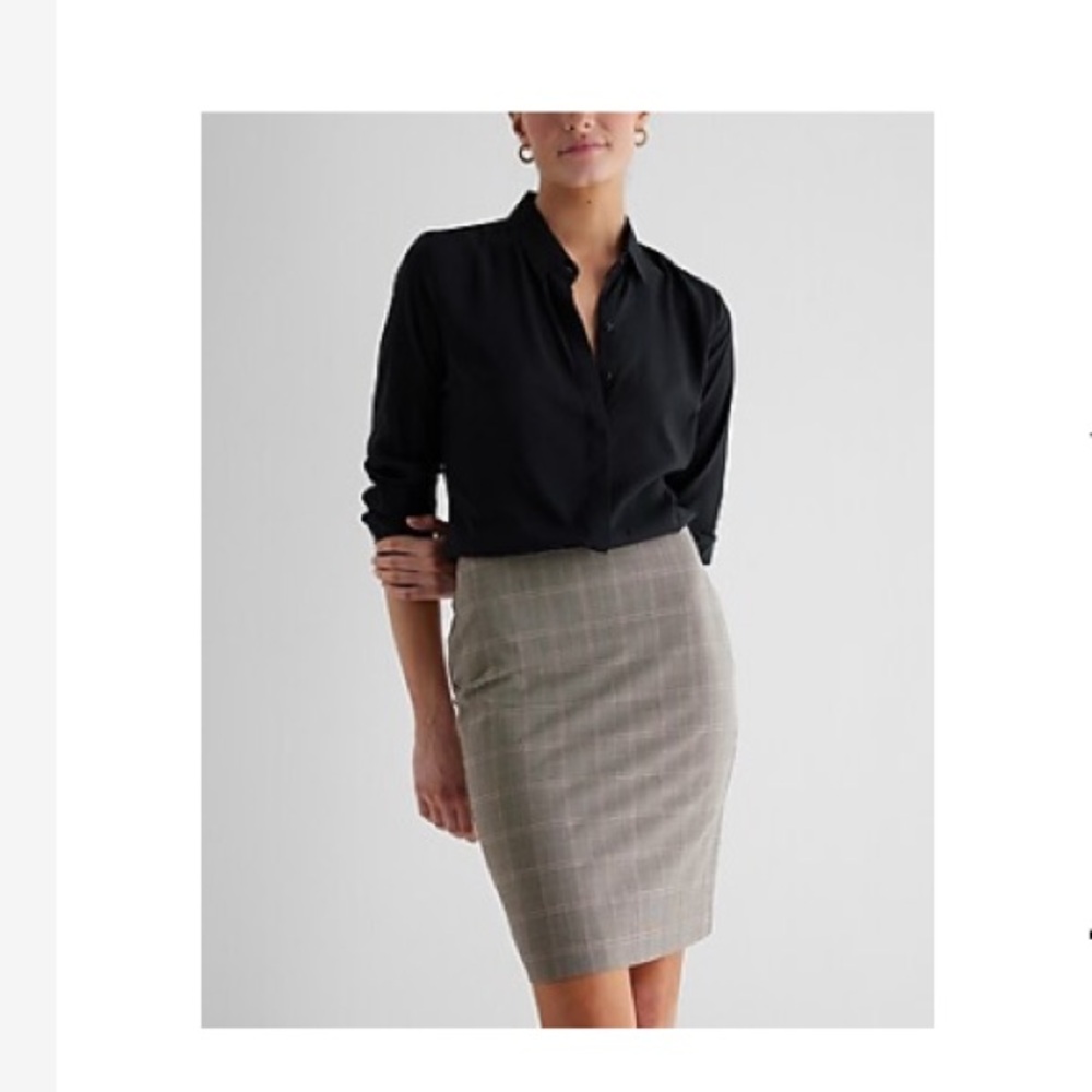 Express Editor high waisted pencil skirt, plaid-grey, size 2